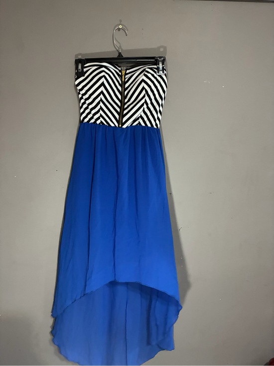 Dresses & Skirts - Striped Black & White Bust High-Low Royal Blue Dress